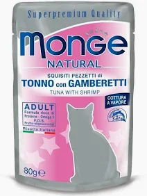 MONGE CAT UMIDO BUSTA NATURAL TONNO GAMBERETTI GR 80