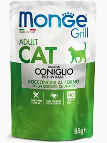MONGE CAT UMIDO BUSTA GRILL ADULT CONIGLIO GR 85