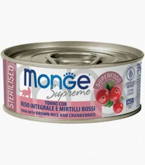 MONGE CAT UMIDO LATTINA SUPREME STERILIZED TONNO RISO MIRTILLO GR 80