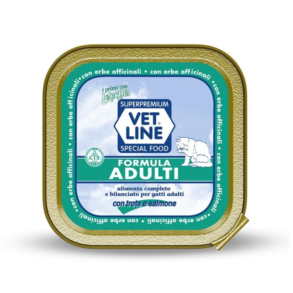 VET LINE CAT UMIDO LATTINA PATE' ADULTI TROTA E SALMONE GR 100