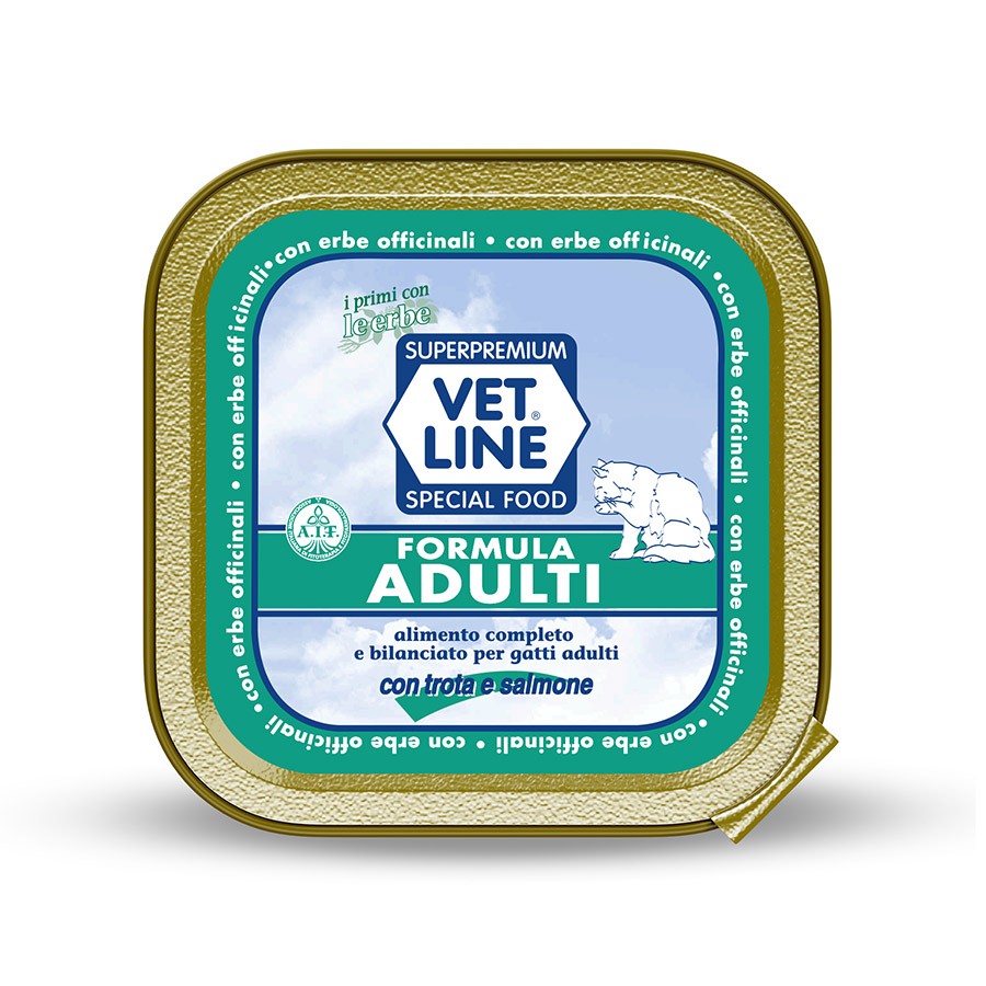 VET LINE CAT UMIDO LATTINA PATE’ ADULTI TROTA E SALMONE GR 100