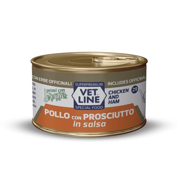 VET LINE CAT UMIDO LATTINA NATURALE IN SALSA AL POLLO E PROSCIUTTO GR 70