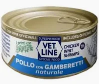 VET LINE CAT UMIDO LATTINA NATURALE AL POLLO E GAMBERETTI GR 70