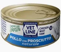 VET LINE CAT UMIDO LATTINA NATURALE AL POLLO E PROSCIUTTO GR 70