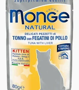 MONGE CAT UMIDO BUSTA NATURAL KITTEN TONNO FEGATINI POLLO GR 80