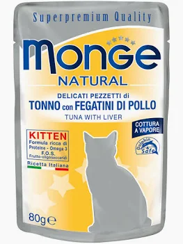 MONGE CAT UMIDO BUSTA NATURAL KITTEN TONNO FEGATINI POLLO GR 80