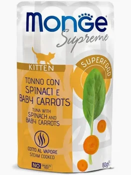 MONGE CAT UMIDO BUSTA KITTEN SUPREME TONNO SPINACI GR 80