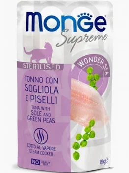 MONGE SUPREME BUSTA STERILIZED TONNO SOGLIOLA PISELLI GR 80