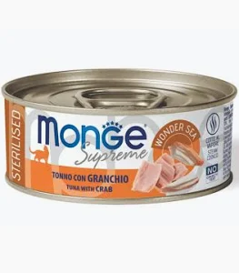 MONGE CAT UMIDO LATTINA SUPREME STERILIZED TONNO GRANCHIO GR 80