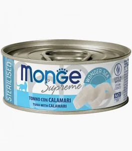 MONGE CAT UMIDO LATTINA SUPREME STERILIZED TONNO CALAMARI GR 80