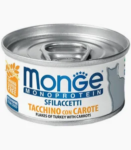 MONGE CAT UMIDO LATTINA SFILACETTI MONOPROTEICO TACCHINO CAROTE GR 80