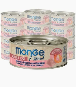 MONGE CAT UMIDO LATTINA NATURAL TONNO POLLO GAMBERI GR 80