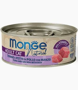 MONGE CAT UMIDO LATTINA NATURAL TONNO PETTO DI POLLO CON MANZO GR 80