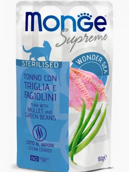 MONGE CAT UMIDO BUSTA SUPREME STERILIZED TONNO TRIGLIA FAGIOLI GR 80