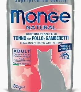 MONGE CAT UMIDO BUSTA NATURAL TONNO POLLO GAMBERETTI GR 80