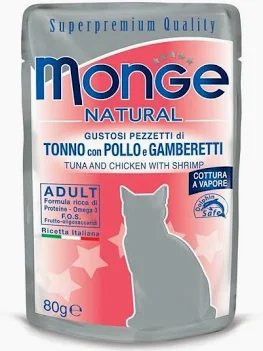 MONGE CAT UMIDO BUSTA NATURAL TONNO POLLO GAMBERETTI GR 80