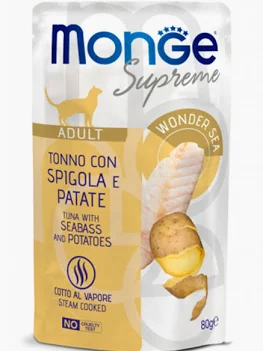 MONGE CAT UMIDO BUSTA ADULT SUPREME TONNO SPIGOLA PATATE GR 80