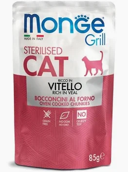MONGE CAT UMIDO BUSTA GRILL STERILIZED VITELLO GR 85