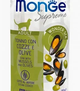 MONGE CAT UMIDO BUSTA ADULT SUPREME TONNO COZZE OLIVE GR 80