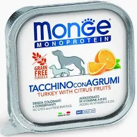 MONGE DOG UMIDO VASCHETTA MONOPROTEIN GRAIN FREE TACCHINO AGRUMI GR 150