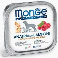 MONGE DOG UMIDO VASCHETTA MONOPROTEIN GRAIN FREE ANATRA LAMPONE GR 150