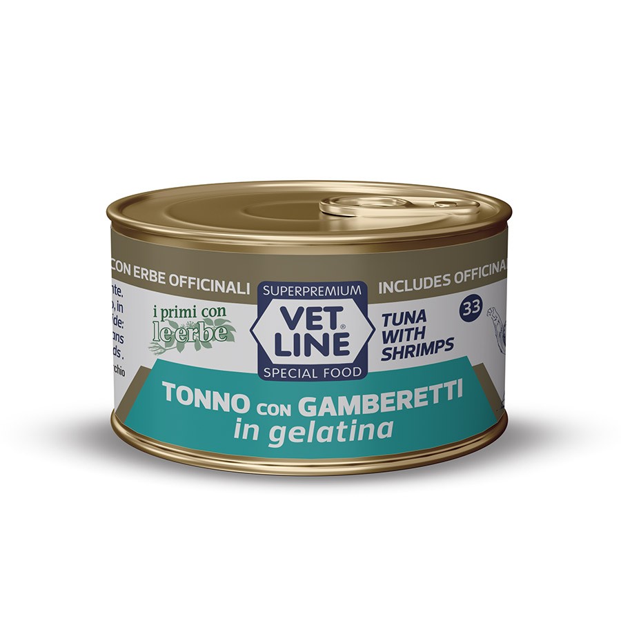 VET LINE CAT UMIDO LATTINA NATURALE IN GELATINA AL TONNO E GAMBERETTI GR 70