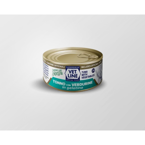 VET LINE CAT UMIDO LATTINA NATURALE IN GELATINA AL TONNO E VERDURINE GR 70