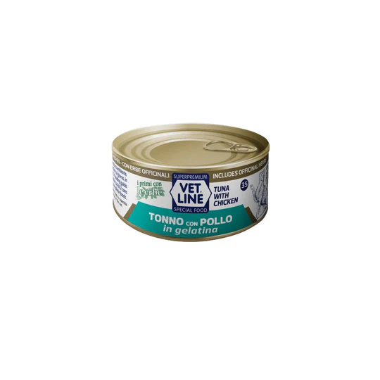 VET LINE CAT UMIDO LATTINA NATURALE IN GELATINA AL TONNO E POLLO GR 70